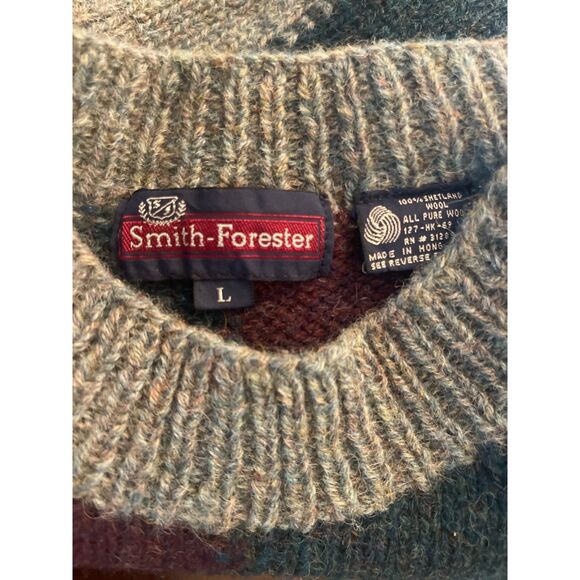 VTG Shetland Sweater Mens L Striped ColorBlock 100% Wool Hong Kong Holiday Gift - Picture 3 of 10